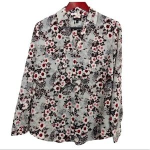 Talbots gray floral blouse